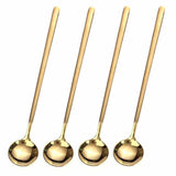 LUXENOW Gold Tea Spoons Set of 4 – Understated Long Handle Spoons for Less Is More Home and Effortless Morning Routine