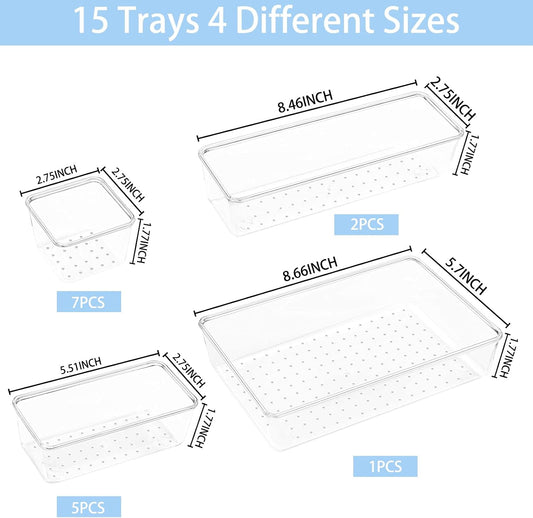 15-piece set with 4 size variations (8.7x5.8, 8.5x2.8, 5.7x2.8, 2.8x2.8 inches)