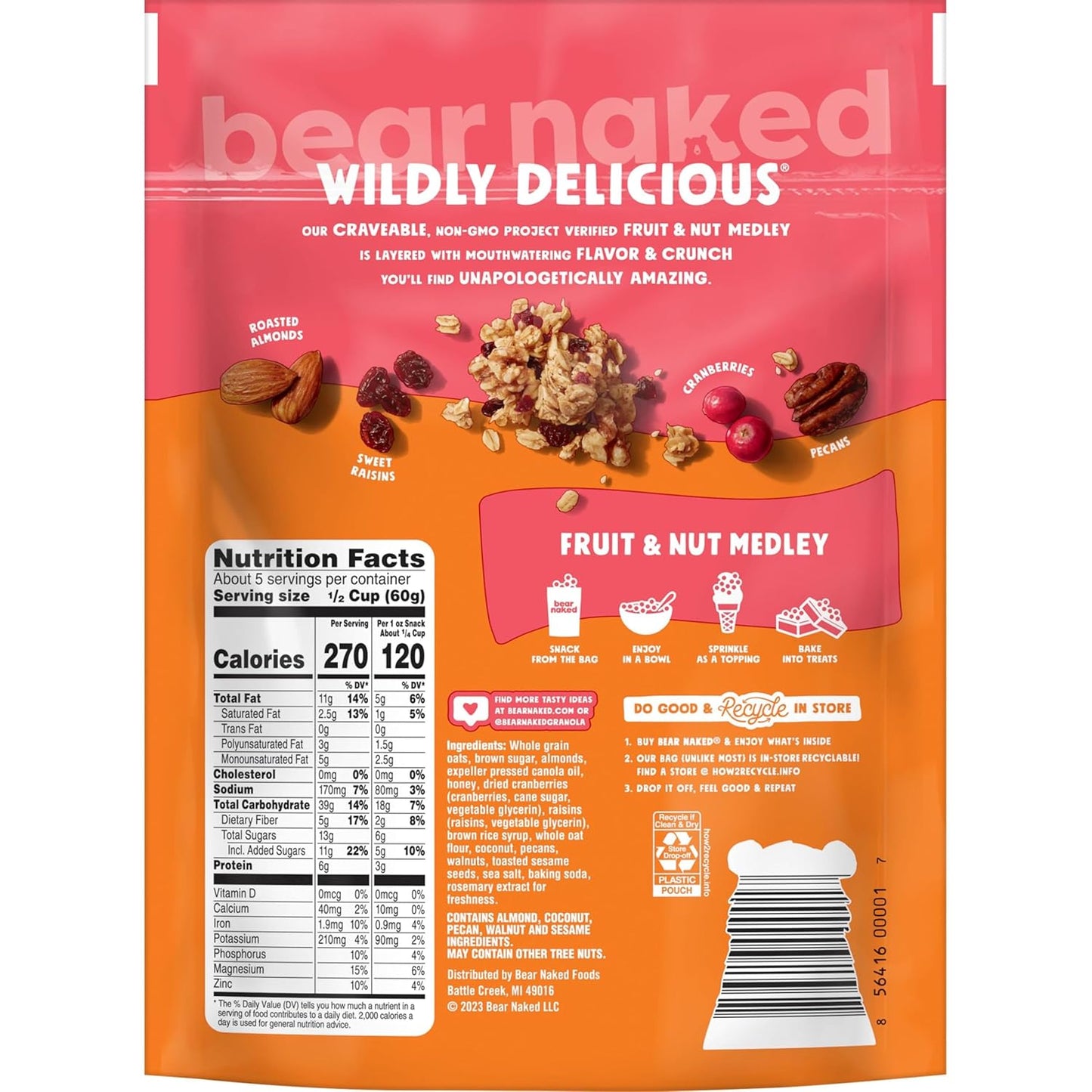 Bear Naked Granola Cereal – After-School Snack Bowl for Active Kids and Hungry Teens, 12oz Pouch