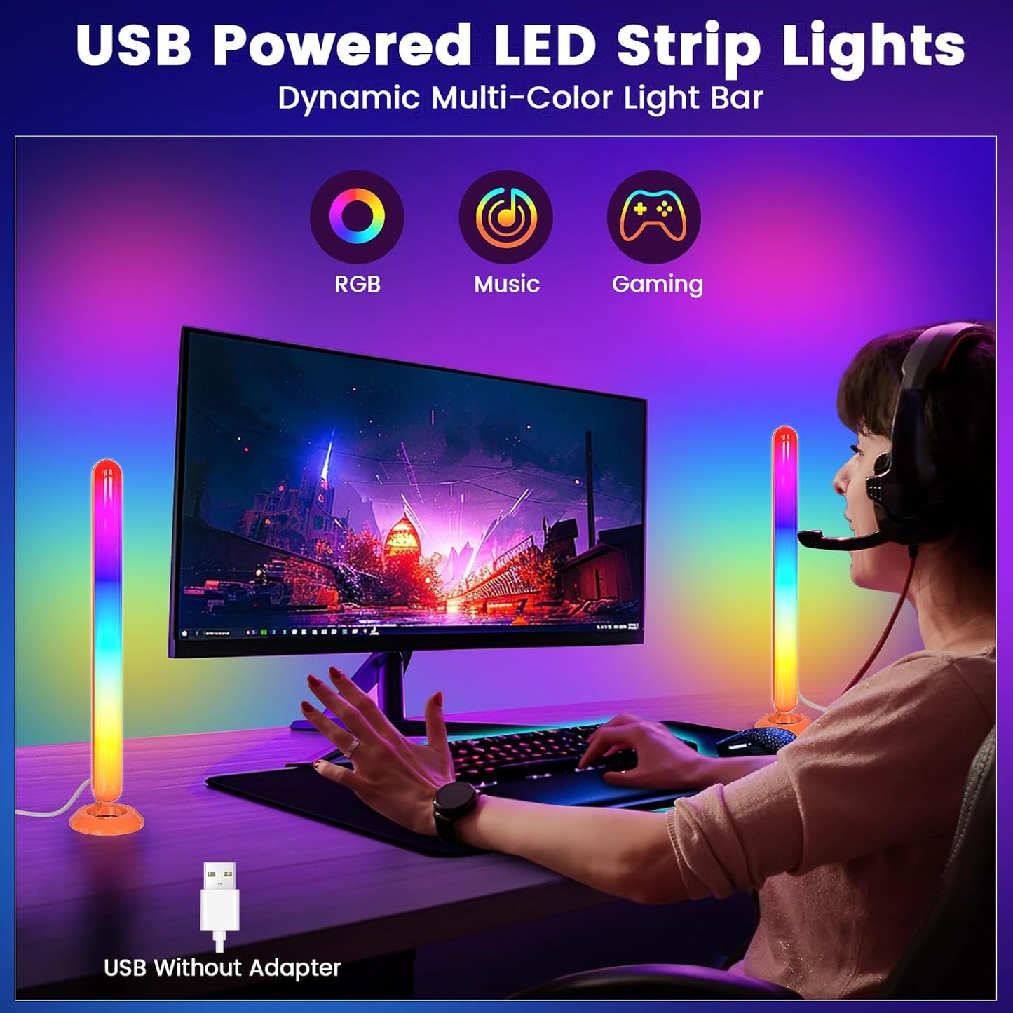 Borllyem Color-Changing LED Light Bars for Cozy Home Atmosphere, USB-Powered Ambient Accent Lights