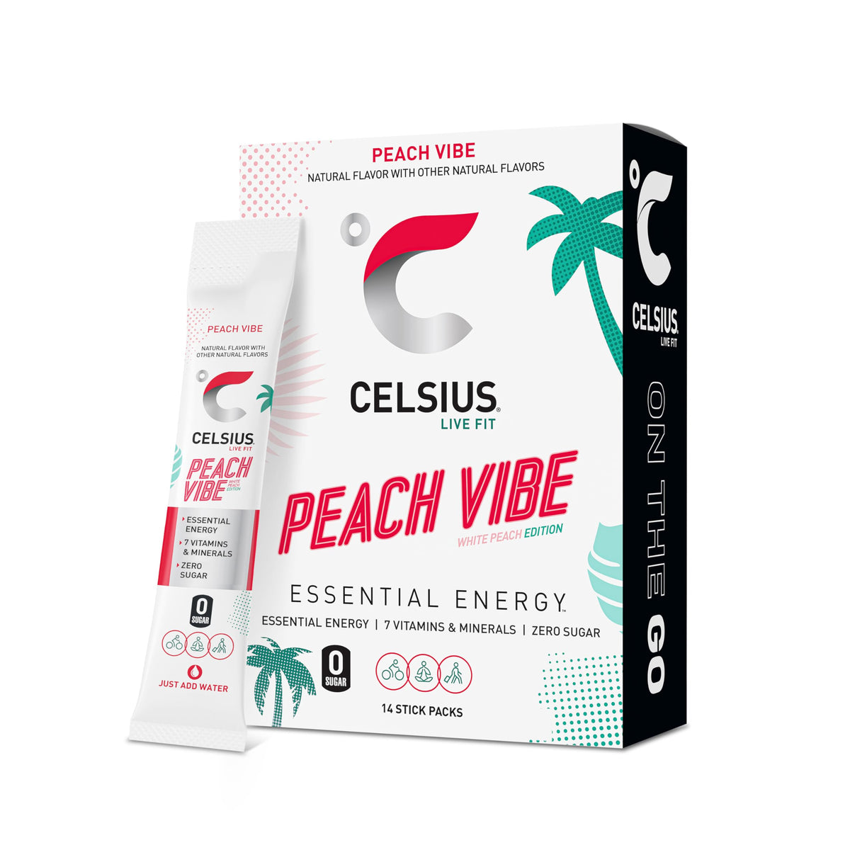 CELSIUS On The Go PEACH VIBE, Sugar Free Energy Drink Mix (14 Sticks per Pack)