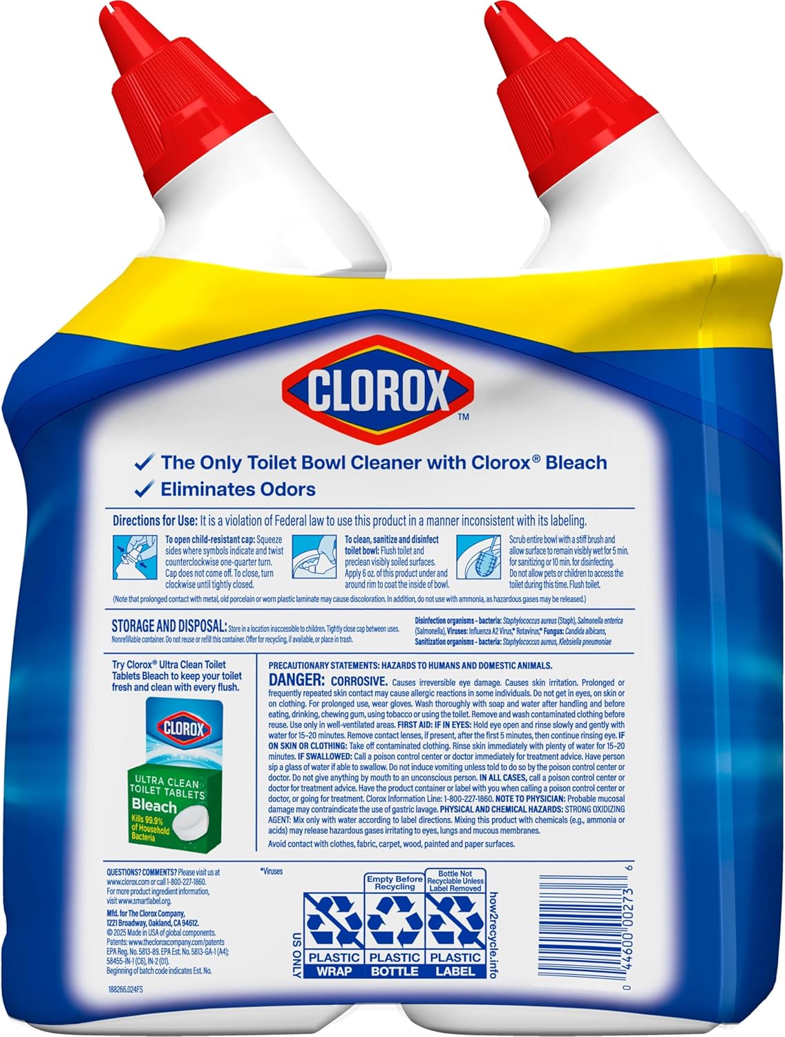 Clorox Toilet Bowl Cleaner Bleach Rain Clean, Non-Abrasive Germ-Killing Gel for Safe Everyday Bathroom Use