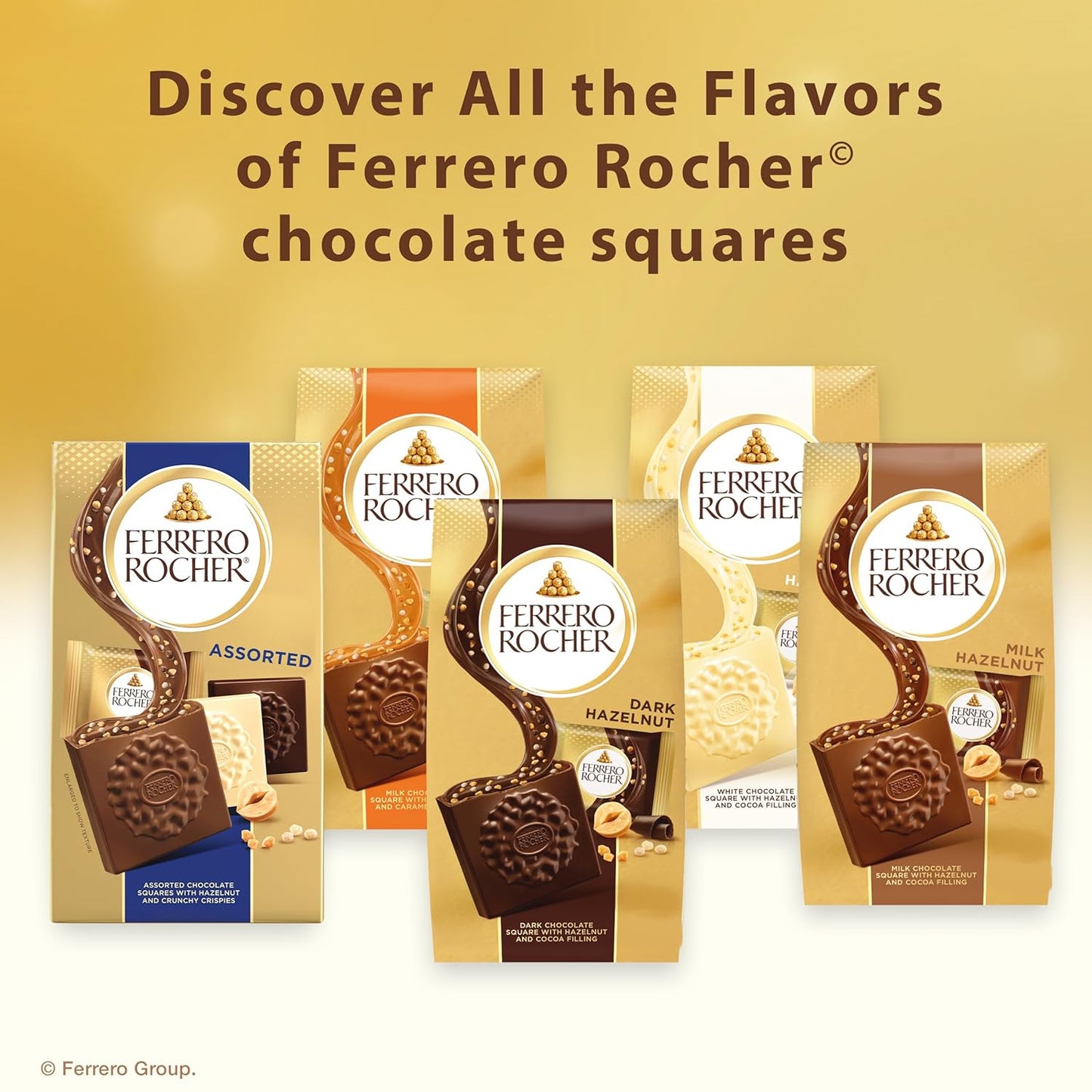 Ferrero Rocher Chocolate Hazelnut Squares – Stocking Stuffer and Holiday Gift for Mom, Resealable Gold Presentation Bag