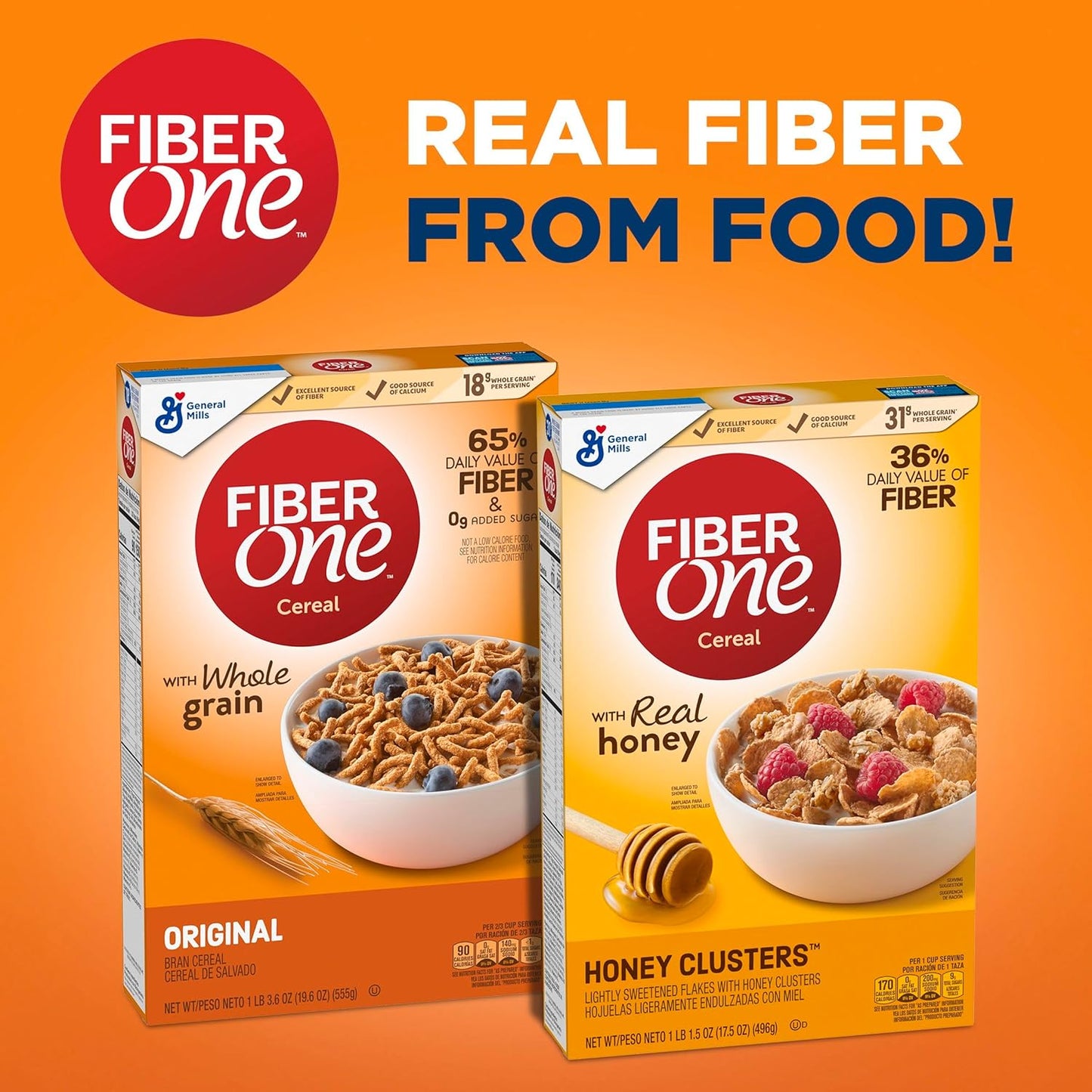 Fiber One Honey Clusters Cereal – Camping Breakfast Cereal, Lightweight High-Fiber Fuel for the Trail