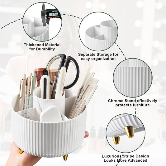 five divided compartments for brushes, lipsticks, and small accessories