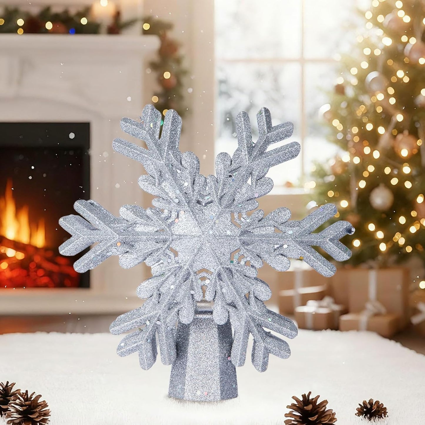 FrostyGlow LED Snowflake Topper – Effortless Minimalist Decor for Intentional Homes, No Clutter Just One Glowing Centerpiece