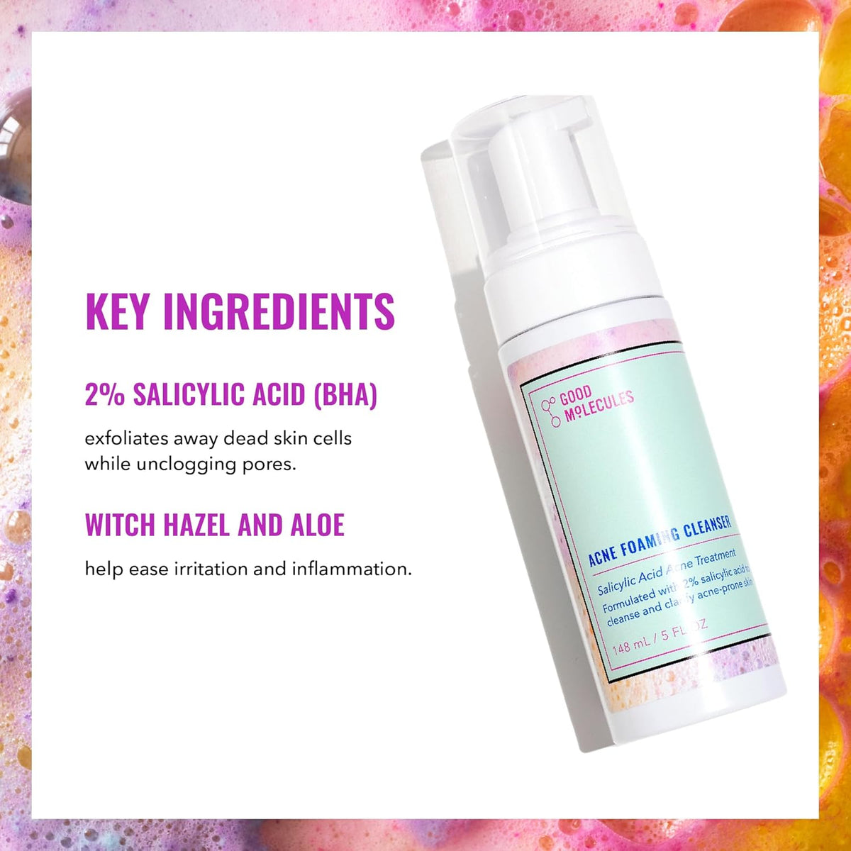 Good Molecules Acne Foaming Cleanser for a Vegan Beauty Gift for Friends and Blemish Prone Skin