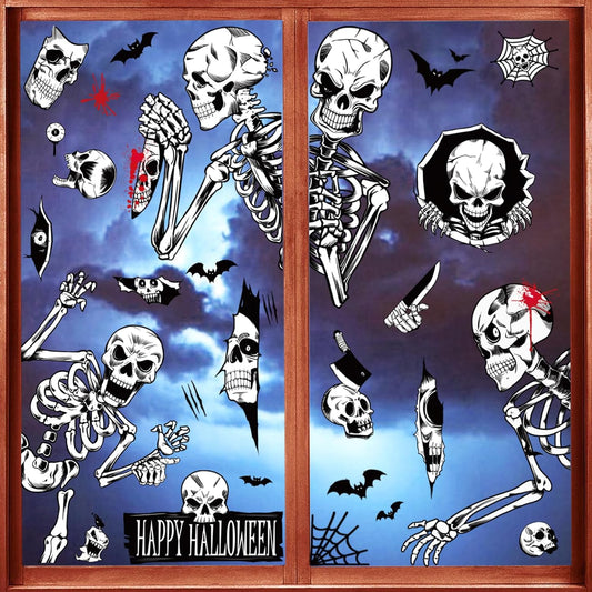 Halloween Window Stickers - Durable Double-Sided Skeleton Clings for Shopfront Windows and Patio Glass Doors