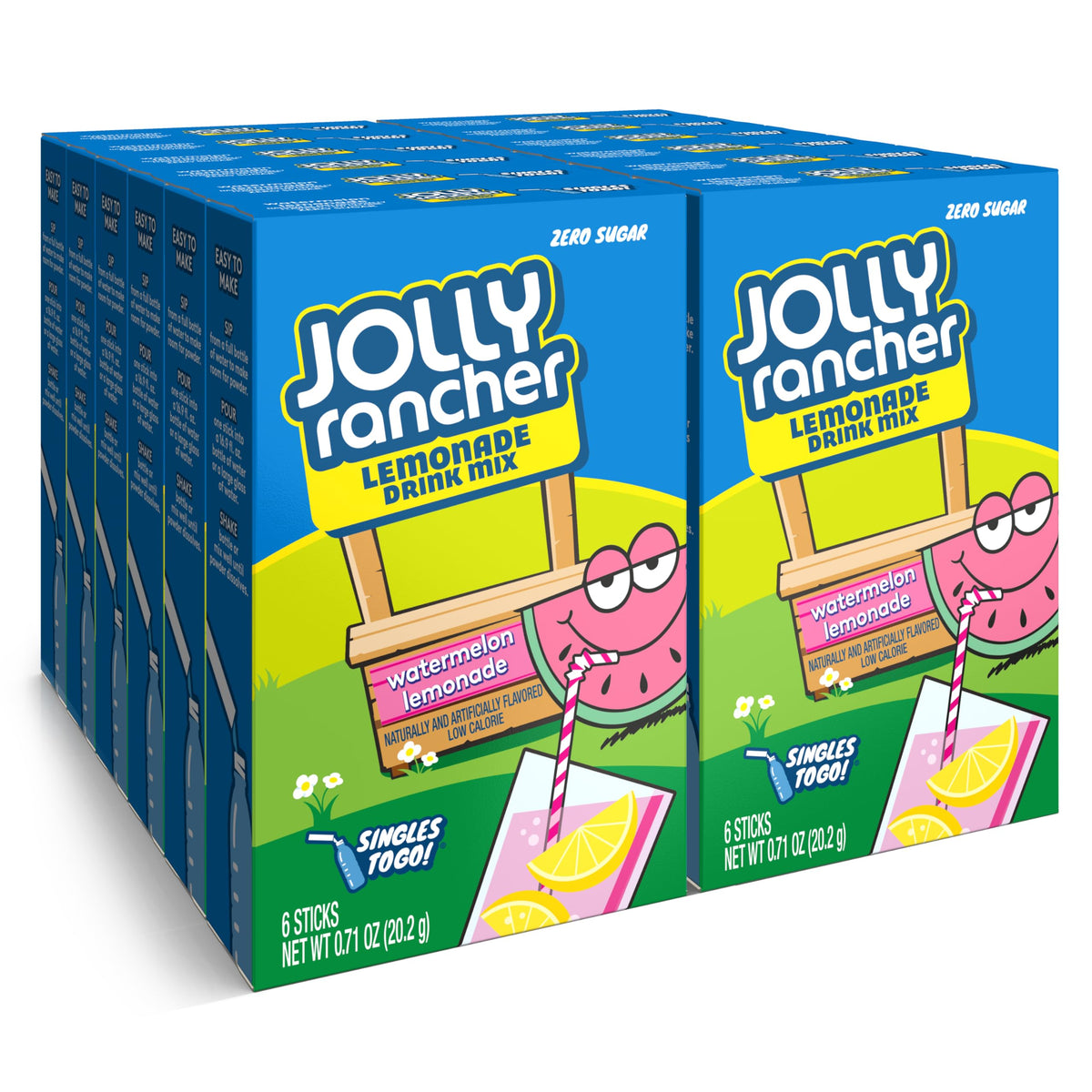 Jolly Rancher Rancher Singles To Go Water Drink Mix, Watermelon Lemonade, 12 Boxes With 6 Packets Each, 72 Total Servings