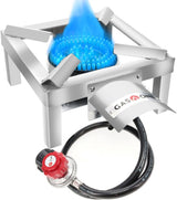 GasOne Cast Iron Propane Burner – Engineered with Top and Bottom Heat Shields to Prevent Oil Spills and Surface Damage