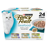 Purina Fancy Feast Grilled Seafood Variety Pack – Crafted Real Seafood Cuts in Light Savory Sauce, 24 Pack of 3 oz Cans