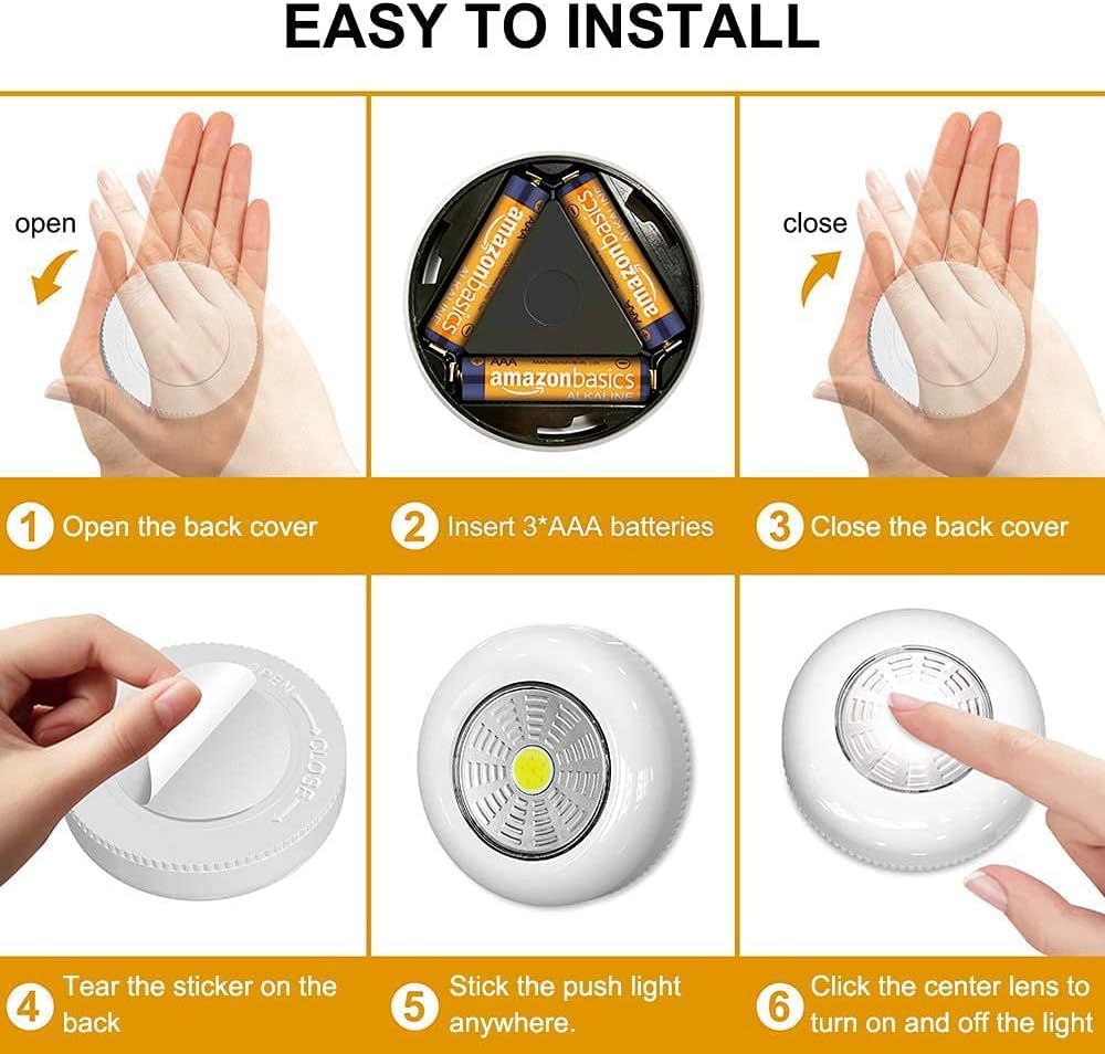 LuminAura LED Puck Lights – Less-Is-More Closet and Pantry Light, Touch On-Off Puck