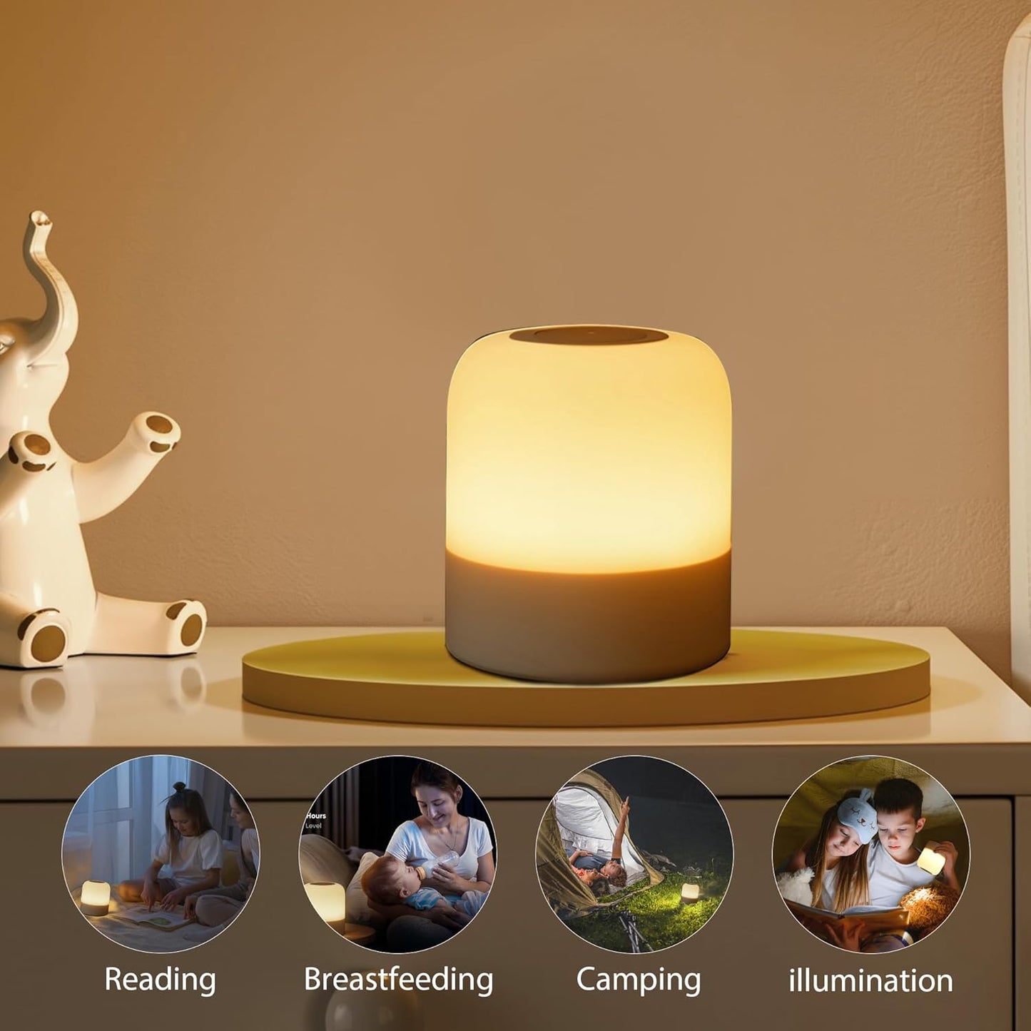 LumiNest Child-Safe Night Light for Kids Bedroom and Playroom, Touch Activated Dimmable Egg Lamp