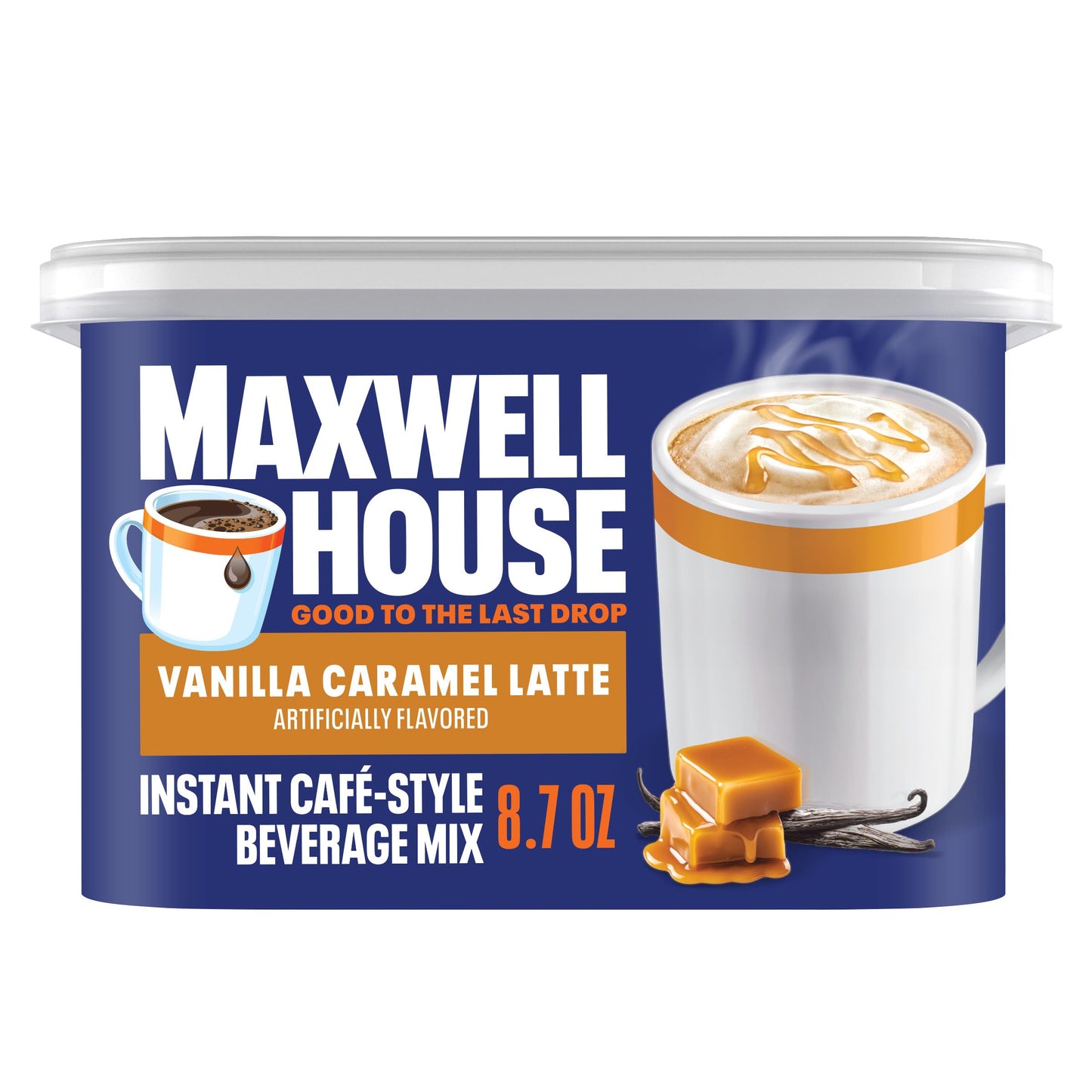 Maxwell House International Instant Mix – Cozy Kitchen Counter Coffee Accessory, Hazelnut Cafe, 9 oz Canister
