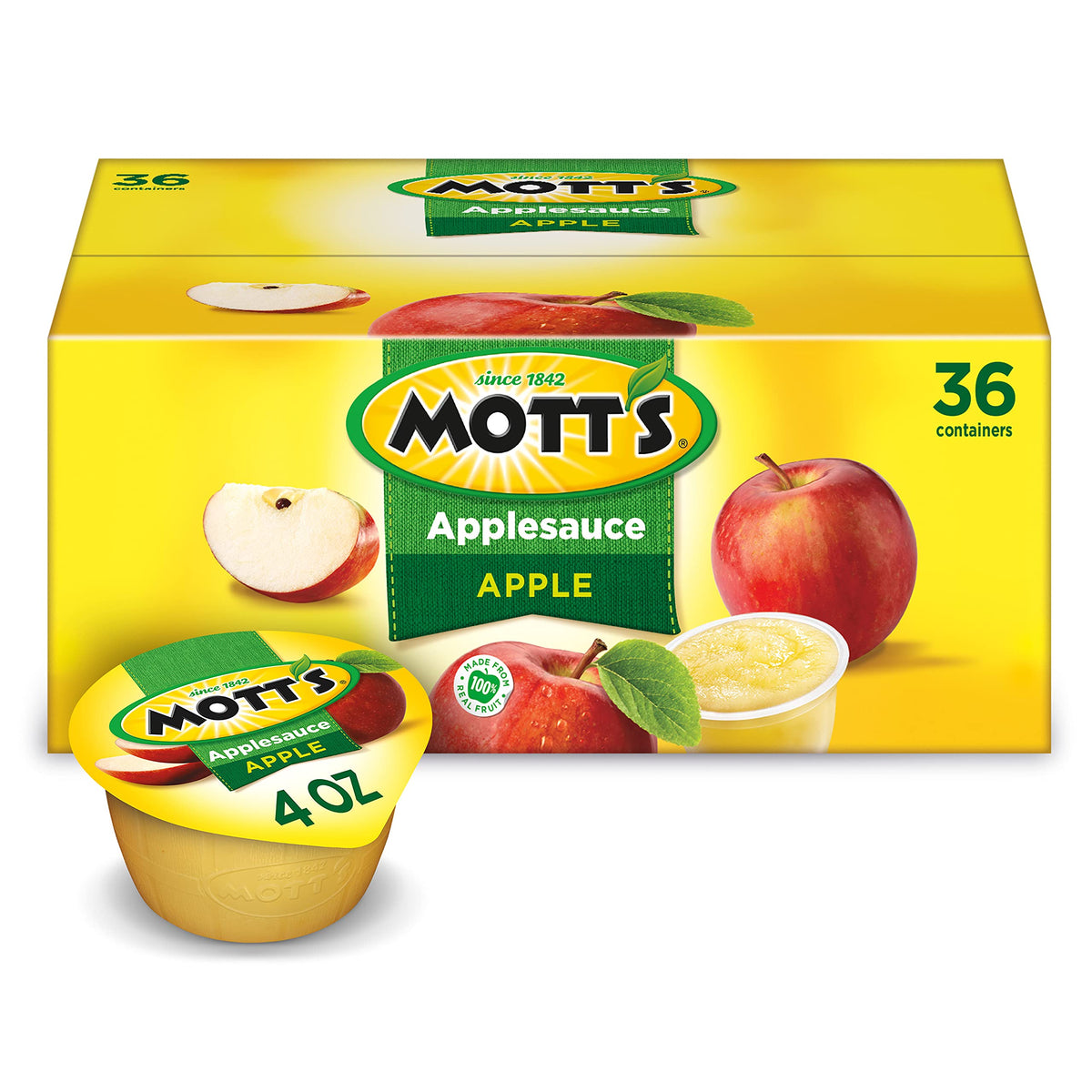 Mott's Applesauce, 4 Oz Cups, 36 Count, No Artificial Flavors, Good Source of Vitamin C, Nutritious Option for The Whole Family