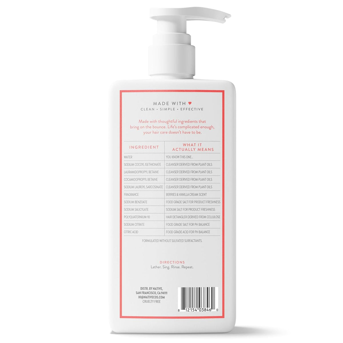 Native Volumizing Shampoo Berries & Vanilla Cream 16.5 fl Oz – Gentle Sulfate-Free Wash for Sensitive Scalp Self-Care Rituals