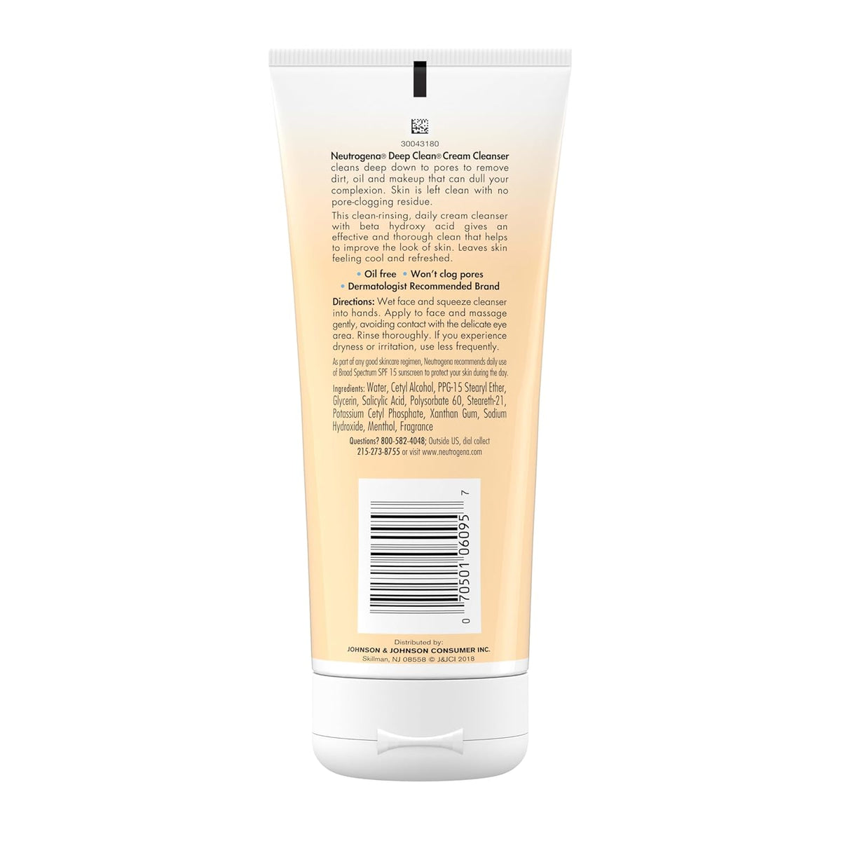 Neutrogena Deep Clean Daily Facial Cream Cleanser with Beta Hydroxy Acid for Wind-Down Evening Routine, Soothing Aloe Scent Deep Pore Wash, 7 fl. oz