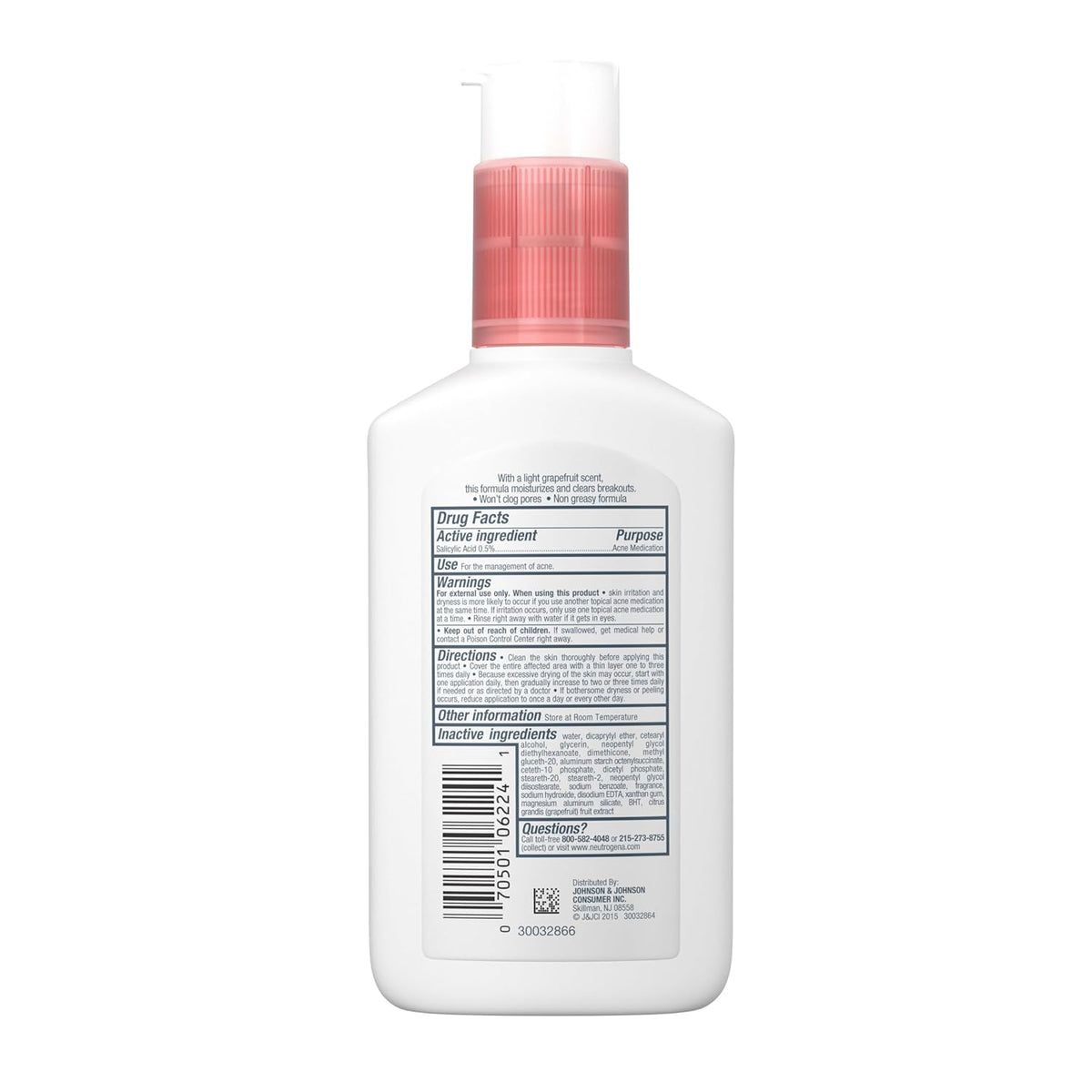 Neutrogena Oil-Free Acne Moisturizer 0.5% Salicylic Acid – Refreshing Grapefruit Scent for a Calming Nightly Skincare Wind-Down