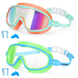 Seago Anti-UV Swim Goggles 2 Pack – Glare-Reducing Wide View Lenses, Durable Eye Protection for Young Swimmers