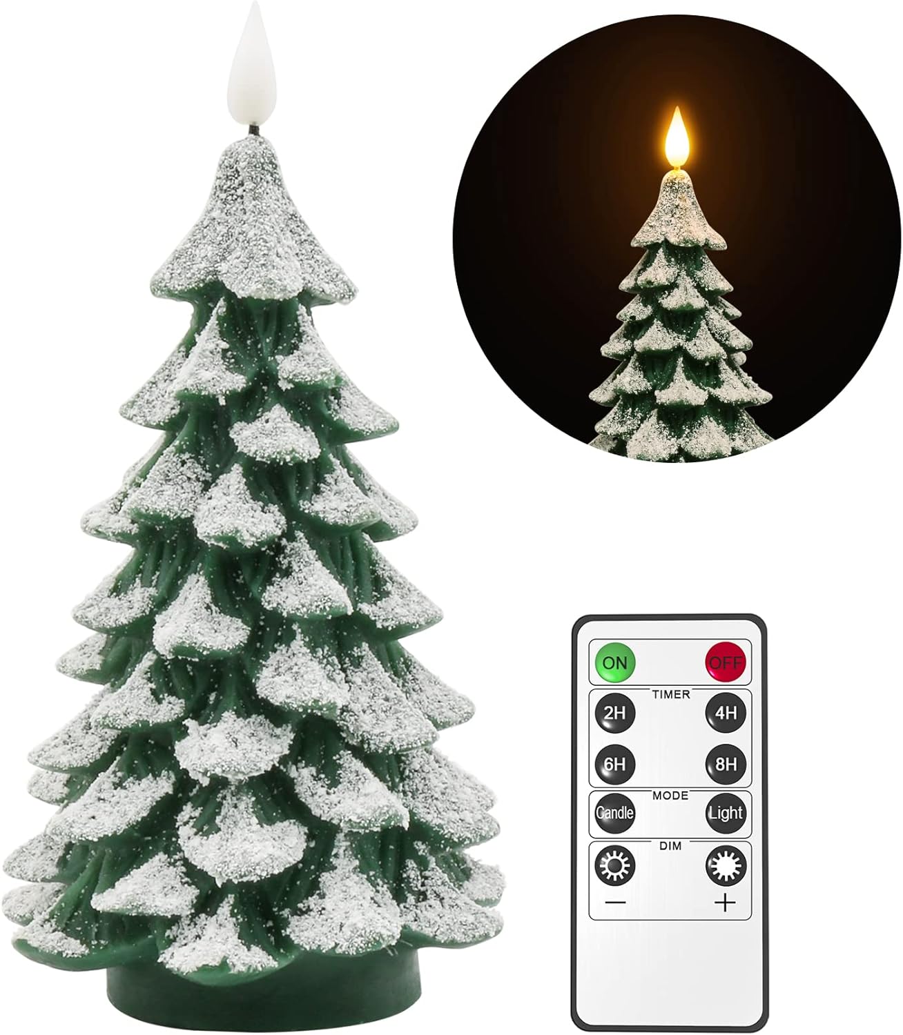 PChero Christmas Tree Pillar Candle – Winter Mantel Decor & Dining Table Centerpiece, Flickering LED with 10-Key Remote