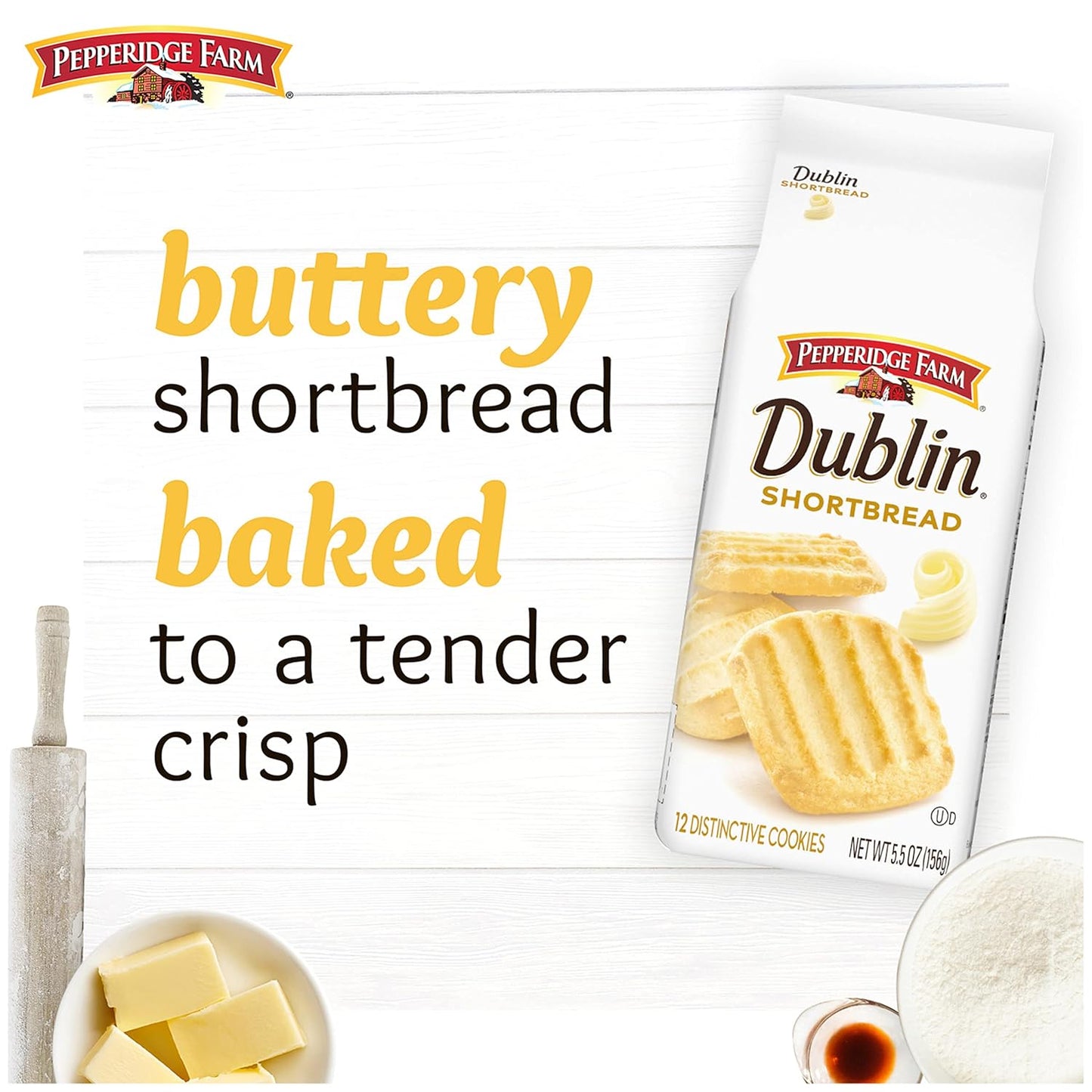 Pepperidge Farm Dublin Shortbread Cookies – Self-Care Treat for Quiet Mornings, Buttery Shortbread with a Hint of Milk