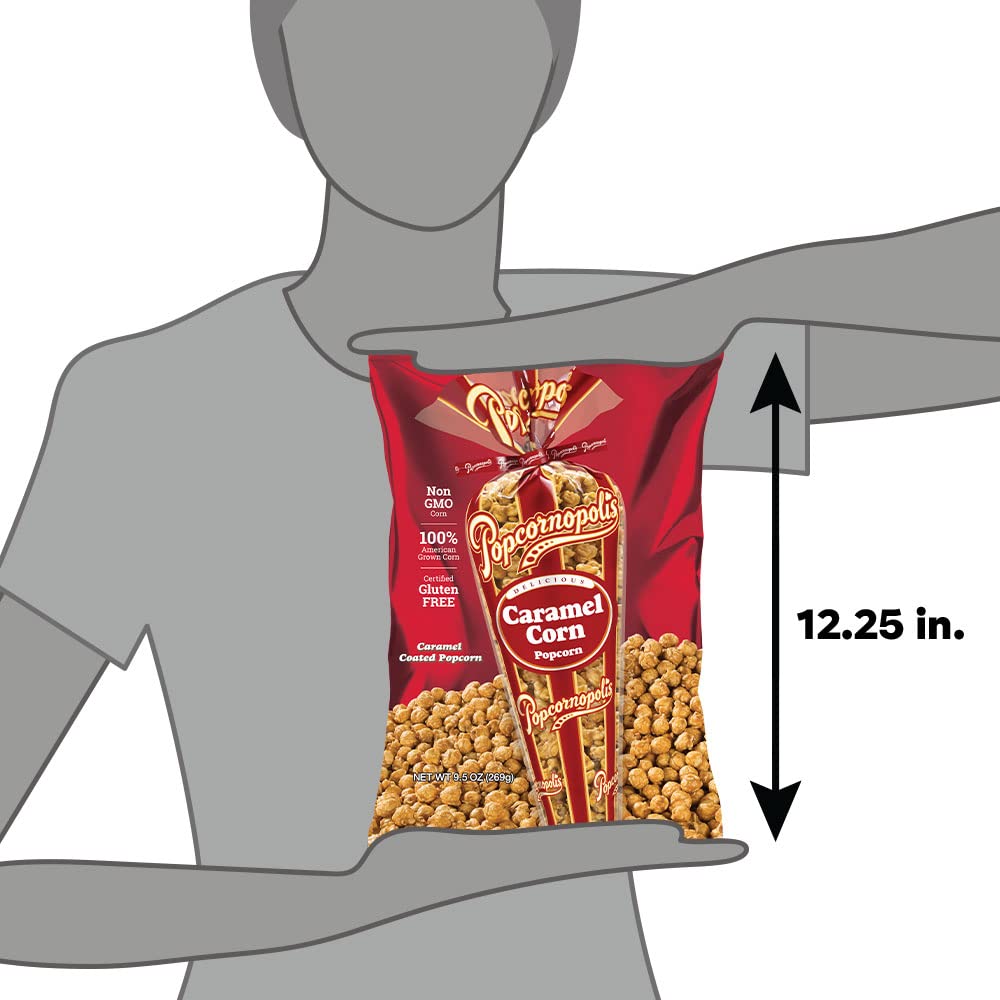 Popcornopolis Caramel Popcorn – Safe Sweet Treat to Pack in School Lunchboxes and Backyard Parties, 9.5 oz