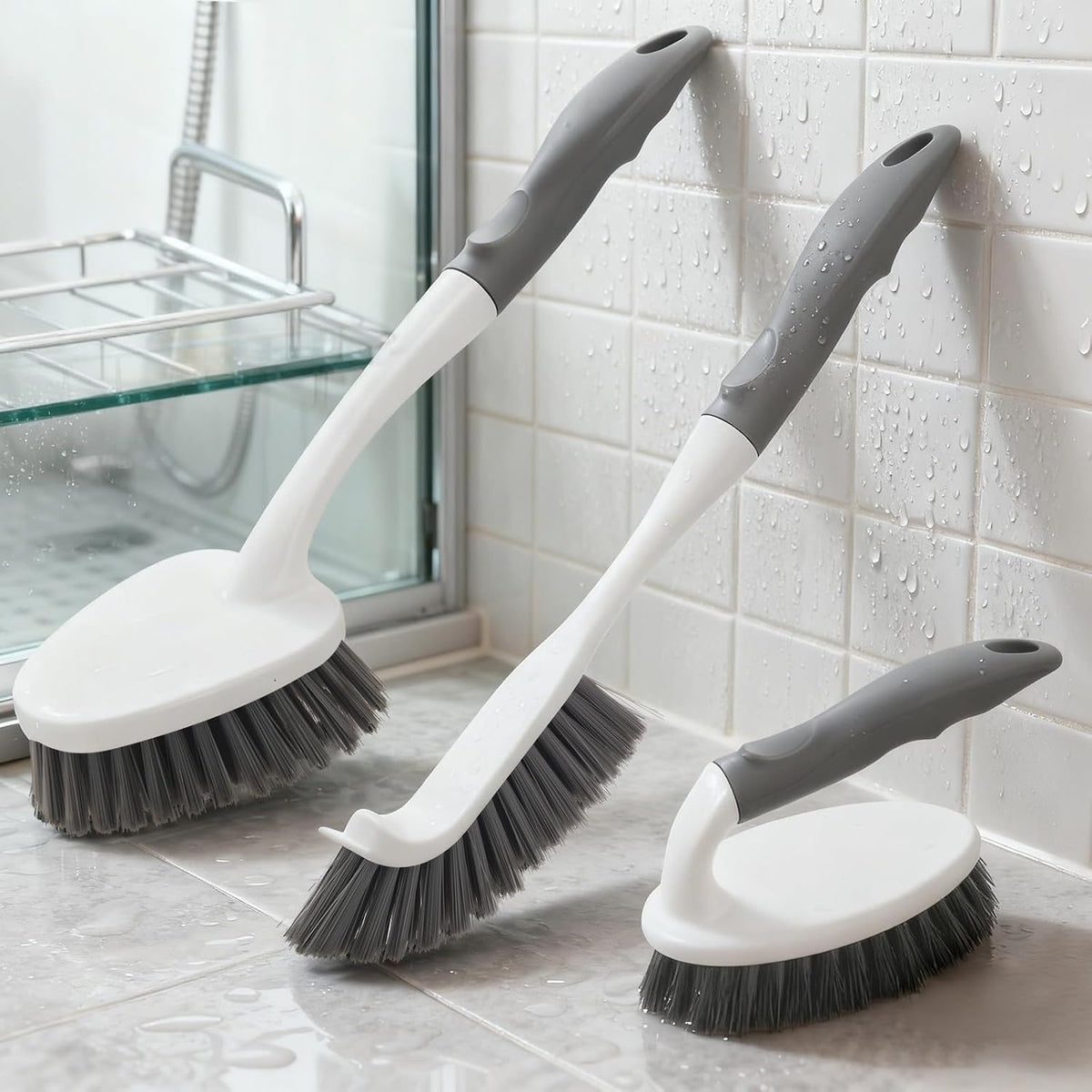 Practical Cleaning Gift Set for Her, Heavy Duty Scrub Brush Trio with Hanging Storage for Small Spaces