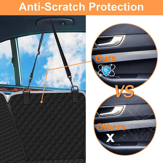 pve nonslip backing with side flap buckles, seat anchors, velcro seatbelt openings, and zipper seals