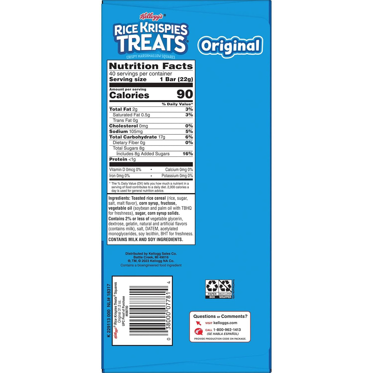 Rice Krispies Treats Original Cereal Bars – 90-Calorie Quick Pick-Me-Up for Busy Office Professionals, 31.2oz