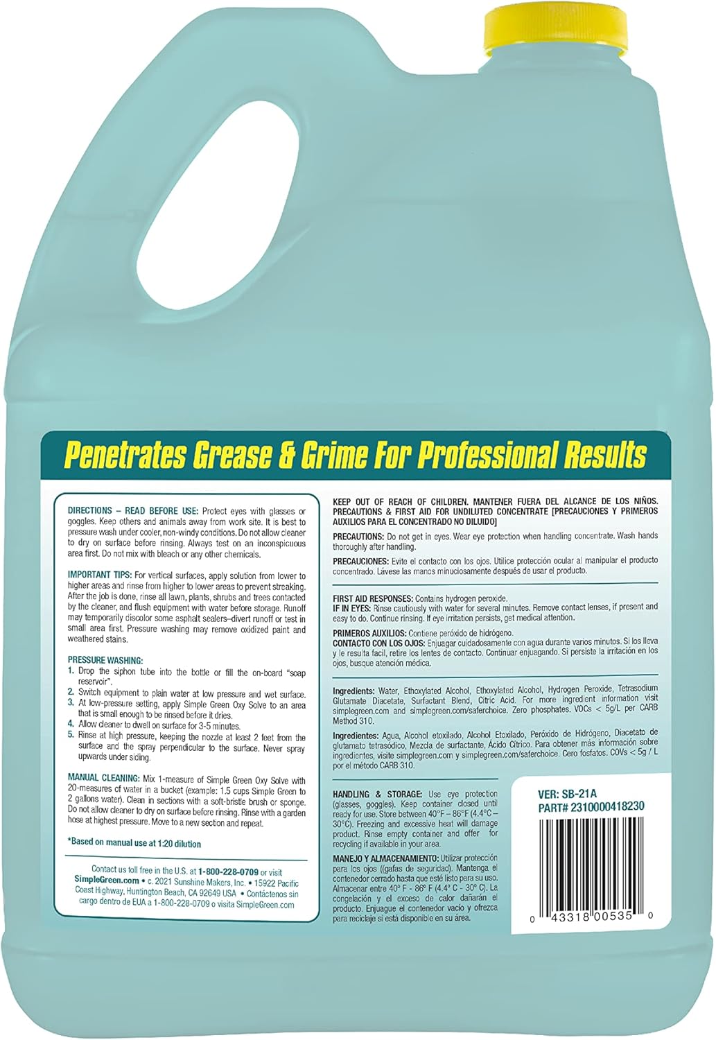 Simple Green Oxy Solve Outdoor Pressure Washer Soap – 1 Gal Heavy-Duty Solution for Stone Paths and Brick Patios