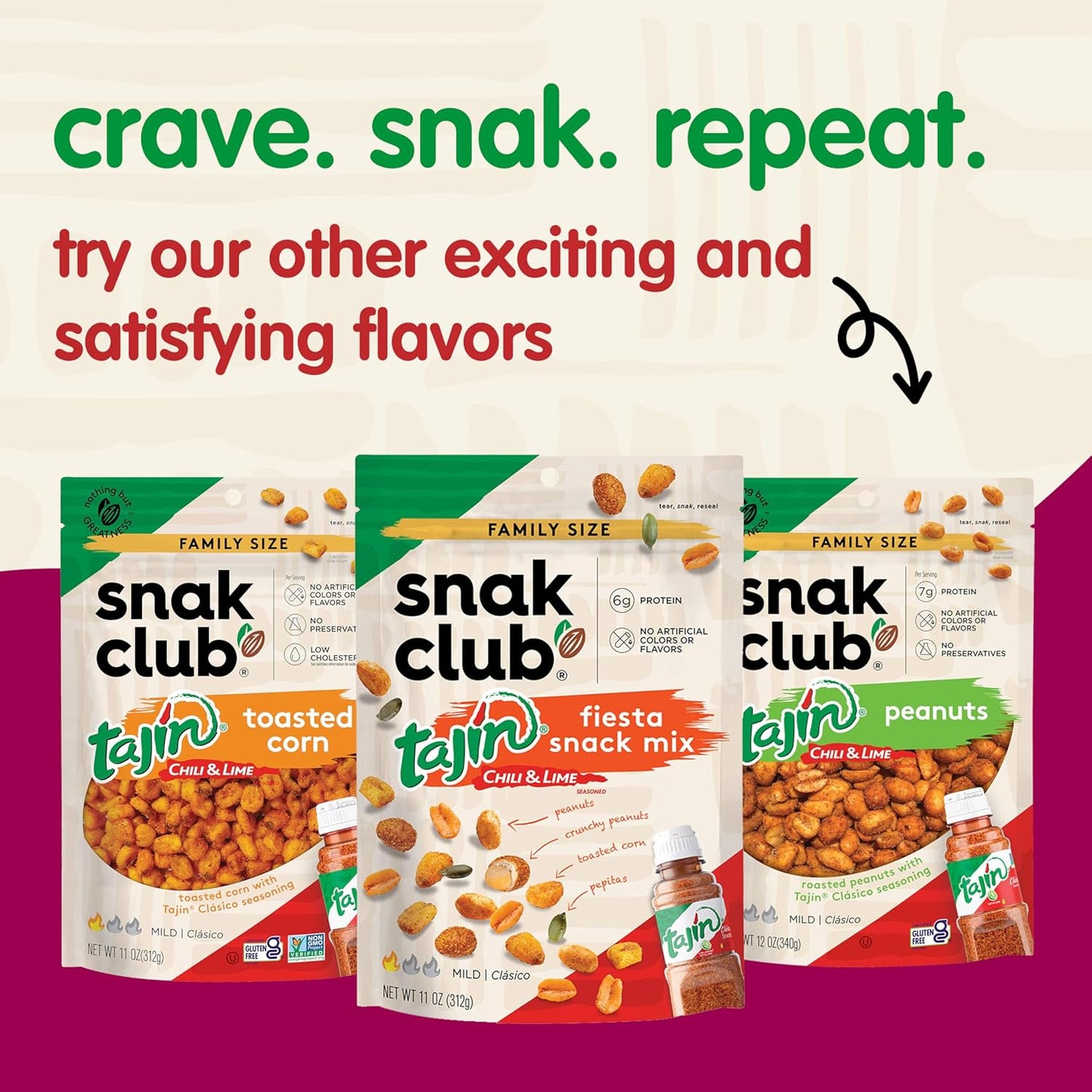 Snak Club Tajin Crunchy Peanuts – Better-For-You Pantry Staple with Crunchy Texture and Tajin Chili Lime Flavor, 10.5 oz Resealable