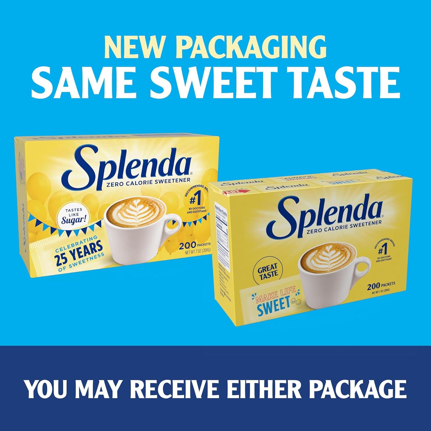 SPLENDA Zero Calorie Sweetener Packets – Intentional Kitchen Staple, One Packet Equals Two Teaspoons of Sugar with Zero Aftertaste