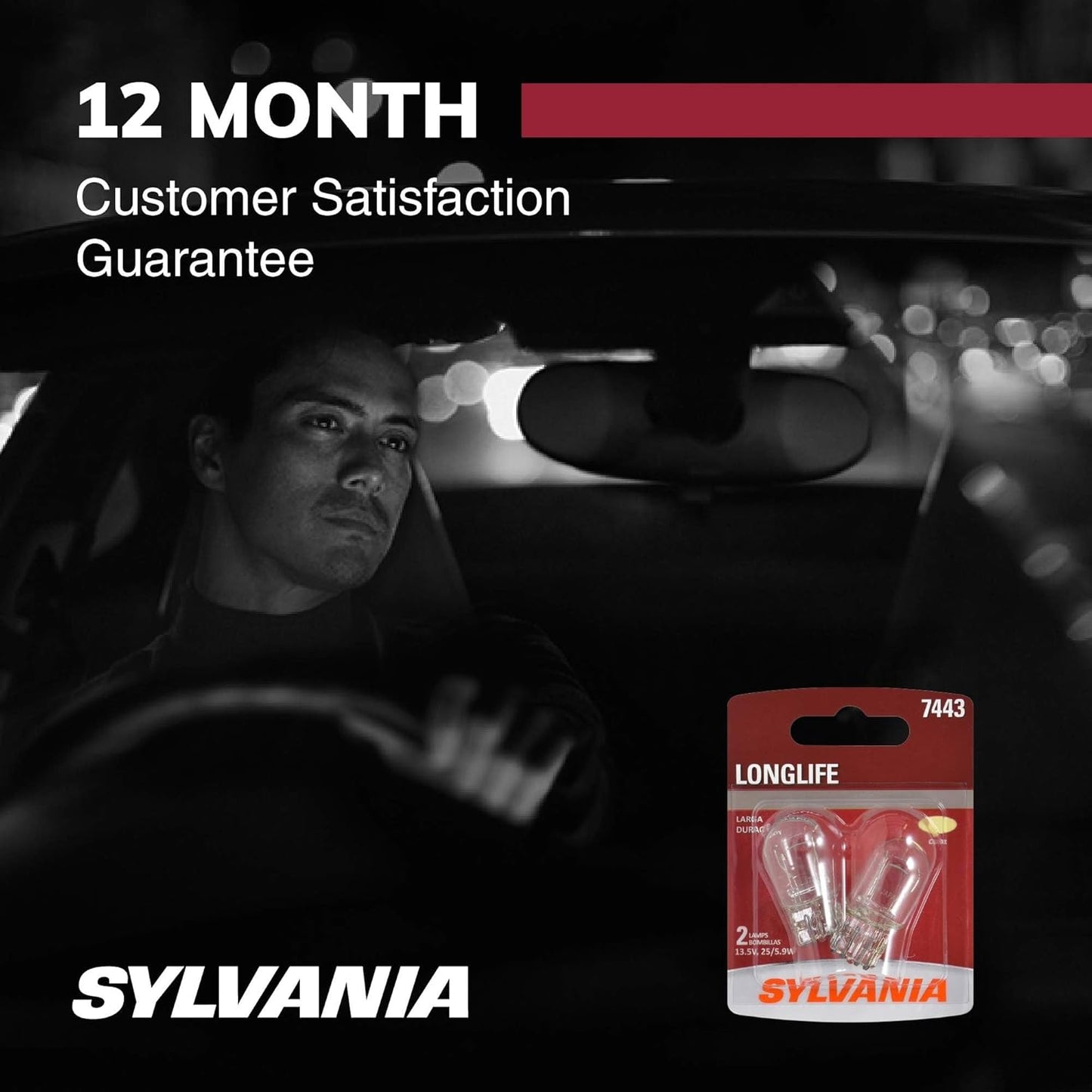 SYLVANIA 7443 Long Life Miniature Bulb for DRL and Reverse, Vibration Resistant for Rough Roads