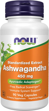 NOW Supplements Ashwagandha 450 mg – Study & Work Companion for Sustained Mental Stamina, 90 Veg Capsules