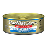 StarKist Selects No Salt Added Chunk White Albacore Tuna in Water - 4.5 oz Can for Uncluttered Keto and Paleo Routines