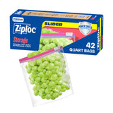 Ziploc Quart Storage Bags – Family Leftover Bags for Refrigerator Organization, Slider Seal, 42 Count