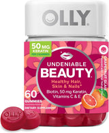 OLLY Undeniable Beauty Gummy – Simple Daily Beauty Gummy, Neutral Bottle Design for Modern Bathrooms, Grapefruit