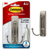 Command Large Double Bathroom Wall Hook – Adhesive Double Hook for Kids' Bathroom Towel and Robe Storage in Matte Black