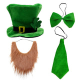 CreepyParty Leprechaun Costume Accessories – Minimalist St. Paddy's Day Outfit in One Coordinated Bundle, Hat Beard Bow Tie Scarf