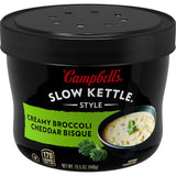 Campbell's Slow Kettle Creamy Broccoli Cheddar Bisque — No-Cook Study Break Soup for College Students, 15.5 oz Microwave Bowl
