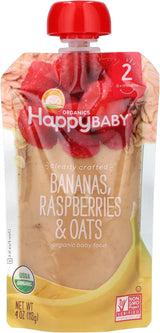 Happy Baby Organics Clearly Crafted Pouch – Whole Food Banana Raspberry Oat Blend for Health-Conscious Plant-Based Baby Diets, 4 oz