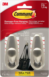 Command Decorative Metal Wall Hooks – Mudroom and Hallway Accent Hooks, Refined Brushed Nickel Finish, Damage-Free Adhesive Mounting