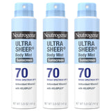 Neutrogena Ultra Sheer Body Mist Sunscreen Spray SPF 70 – On-the-Go UV Defense for Trail Running, Boating, and Pool Lounging, Non-Greasy Finish, 5 oz Pack of 3