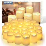 SHYMERY Flameless Flickering Battery Operated Votive Candles 24 Pack No Fire Risk for Nurseries Pet Areas and Sleep Friendly Decor