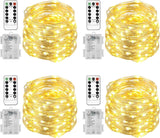 Homemory Battery Operated Twinkle Lights 4-Pack – Kids Bedroom Decor with Auto Timer, Child Friendly Remote and Copper Wire