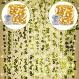 KASZOO 12 Pack Hanging Ivy Vine with String Lights – Simple Neutral Tone Accent for Scandi and Japandi Spaces