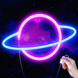 Lumoonosity Planet LED Wall Light - Fun Birthday Gift for Kids Room Decor, Saturn Shaped Neon Style Night Light, Cool Surface USB Powered 5V