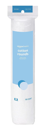 Amazon Basics Hypoallergenic Cotton Pads, Neutral Everyday Rounds for Uncluttered Bathroom Counters, 100 Count