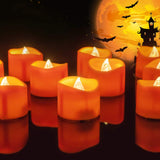 Homemory Mini Flameless Candles Orange 12 Count with Flicker — Pumpkin and Votive Holder Decor for Halloween Porches and Dining Room Tables