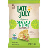 Late July Snacks Organic Multigrain Tortilla Chips Sea Salt and Lime 7.5-oz. Bag for Road Trip Stops and Portable Trail Snacks